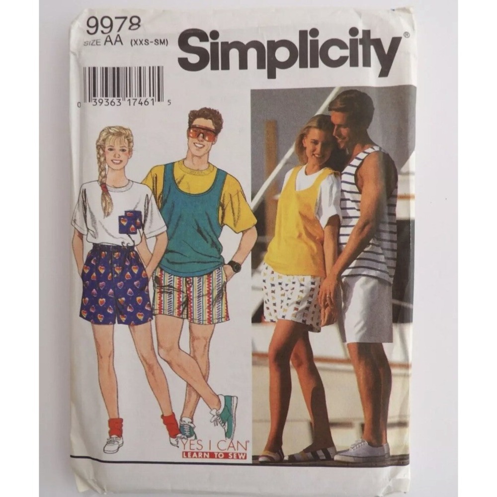 Simplicity 9978 Unisex Shorts T-Shirt Tank Top Sewing Pattern XXS-SM Cut 1996